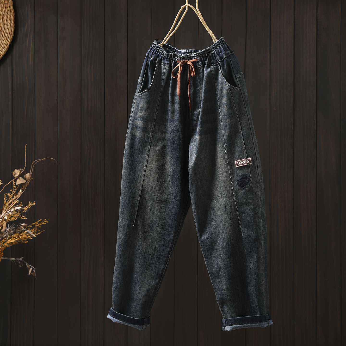 版型超好看的裤子女2025新款秋贴布设计感弹力百搭休闲哈伦牛仔裤