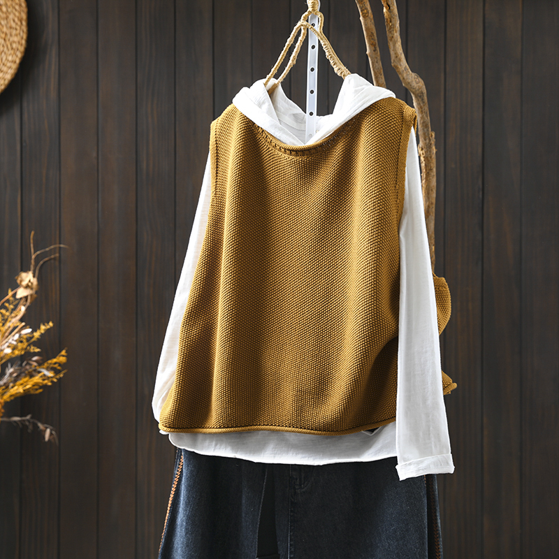 纯色棉线针织马甲女圆领套头宽松大码秋季新复古休闲百搭叠穿背心