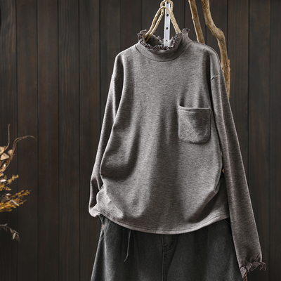 打底衫2025新款今年流行爆款女款秋冬花边领加厚薄绒漂亮气质t恤