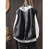 黑色皮衣马甲外套女宽松显瘦春装 圆领pu皮机车服港风夹克上衣潮