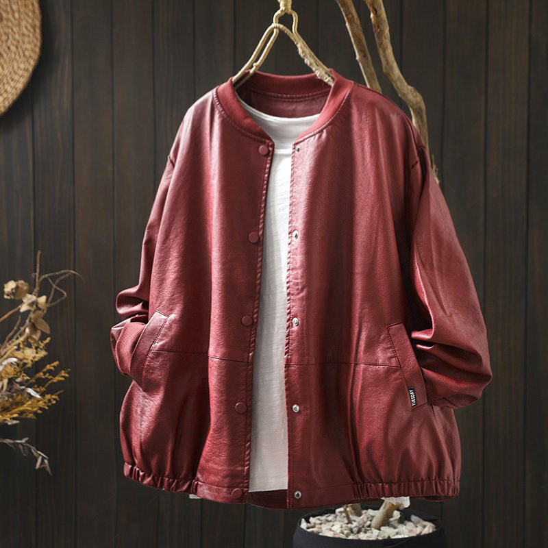 红色皮衣外套女款2026新款今年流行爆款开春立领超火短款pu皮夹克
