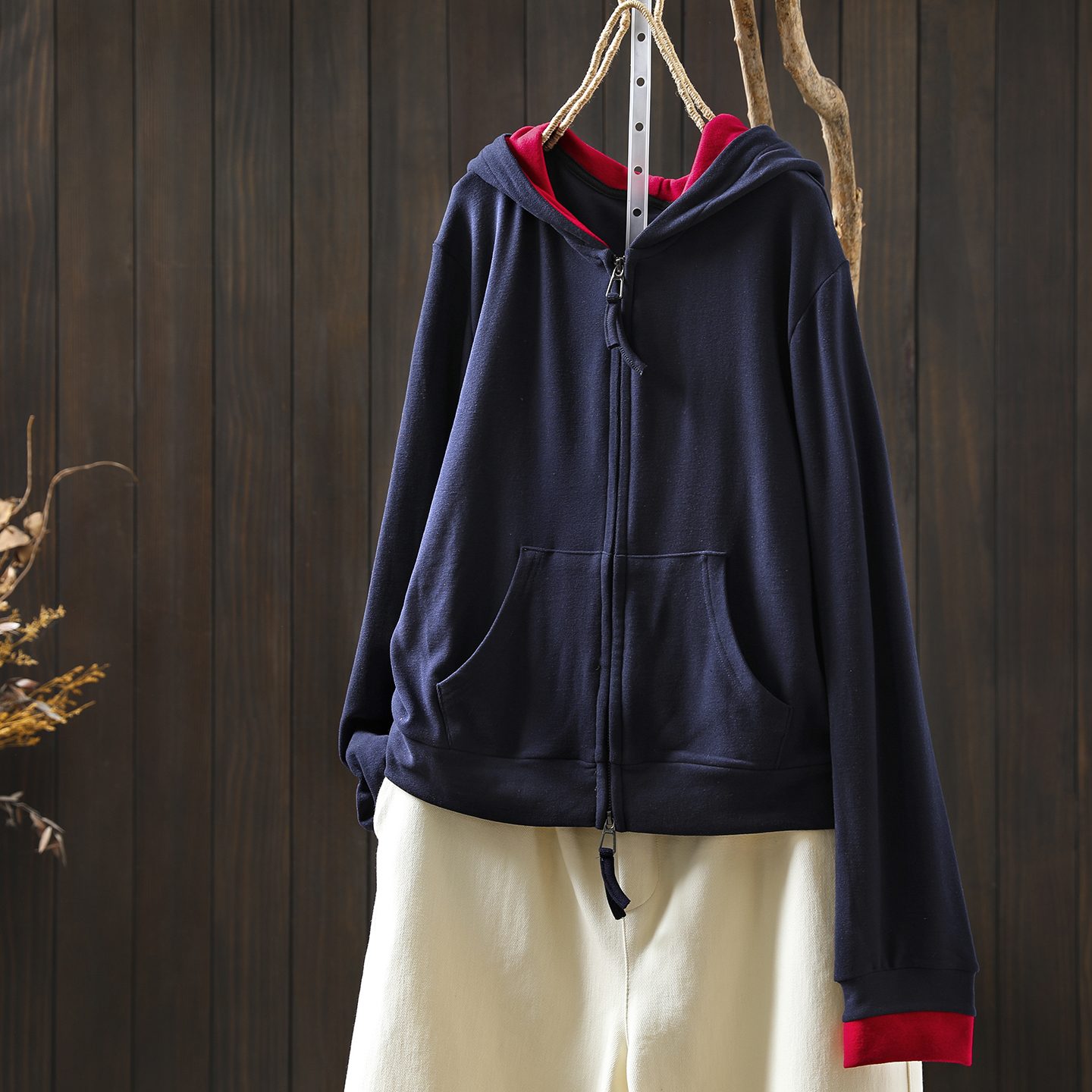 巨好看的早秋外套女2025新款连帽双面绒小个子撞色百搭显瘦短上衣