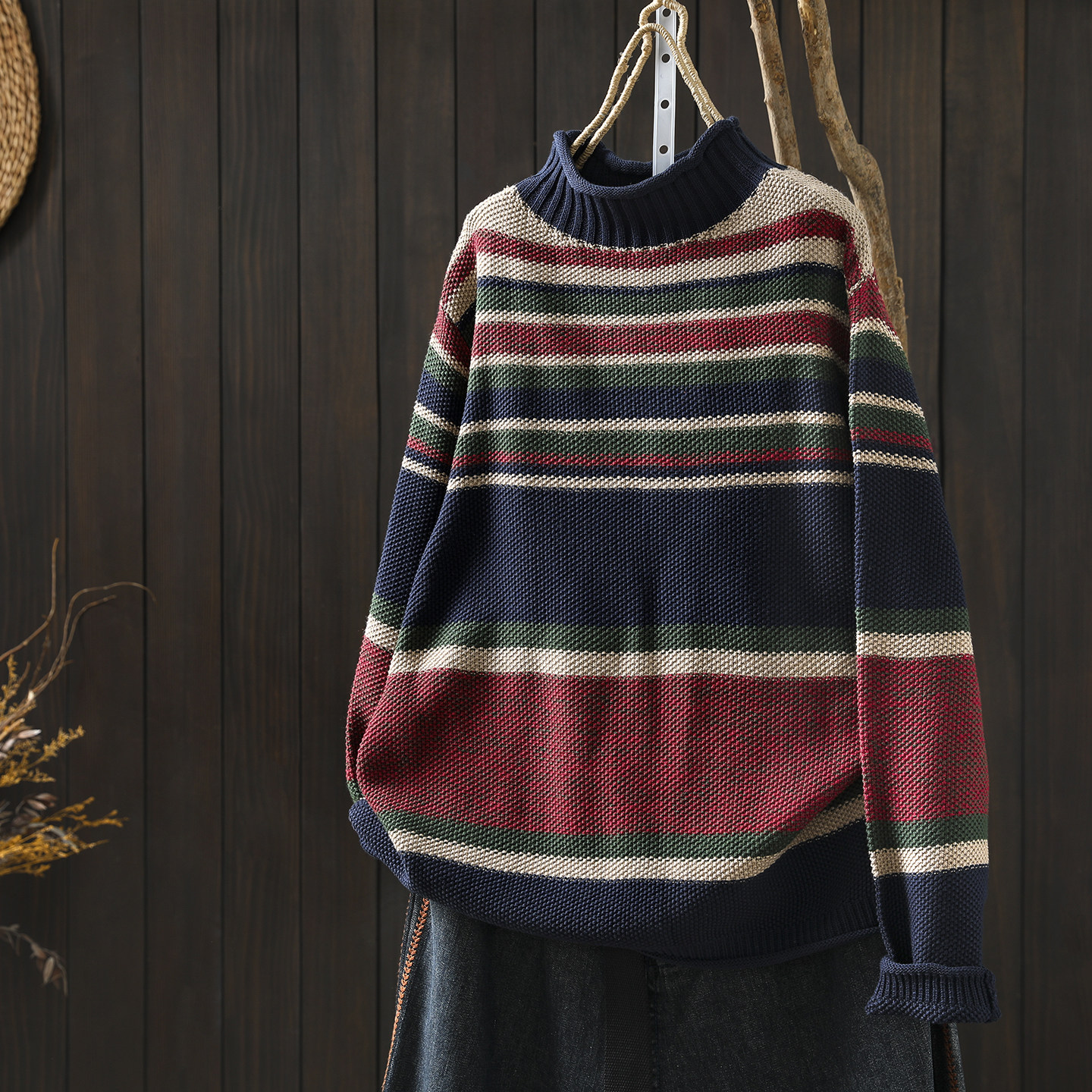 毛衣女款2025新款冬季条纹半高领彩线针织超好看独特宽松内搭毛衫,女装/女士精品,毛衣,淘宝优惠券,粉丝福利购,淘宝优惠卷