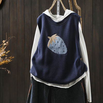 别致叠穿小马甲女款2025秋新款棉线针织草莓洋气减龄无袖坎肩背心