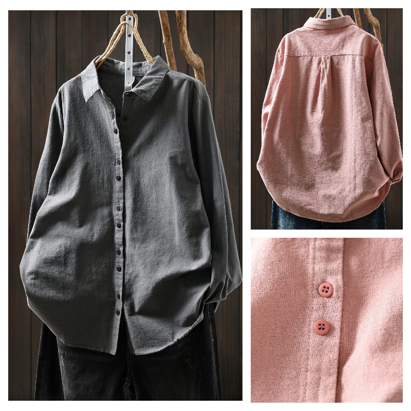磨毛衬衫女秋冬2025新款纯棉洋气叠穿纯色百搭休闲文艺风长袖衬衣