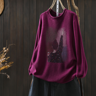 毛衣内搭可外穿女2025秋冬新女孩印花超好看减龄宽松针织圆领上衣