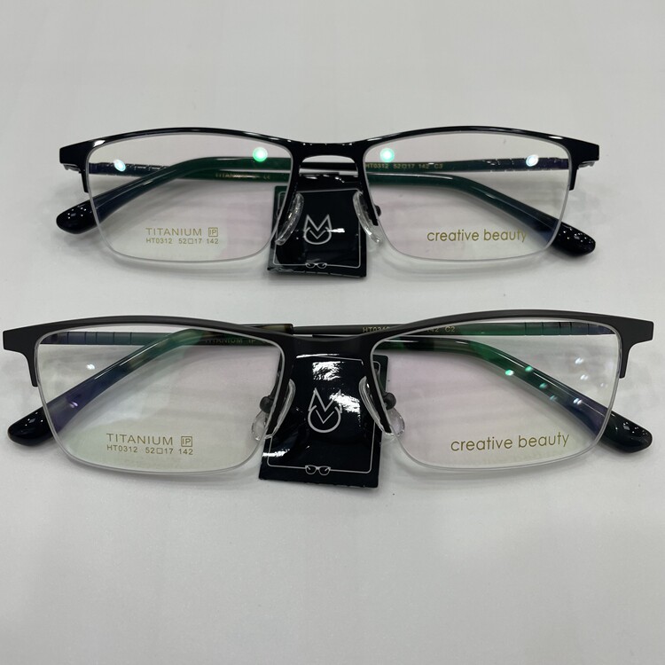 新款创美纯钛超轻近视眼镜架男士商务金属方形钛合金小脸半框0312