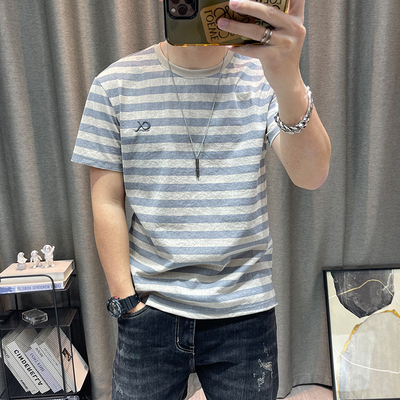 条纹短袖t恤衫男士夏季新款