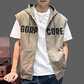 高街连帽运动马甲男士 卫衣马夹 休闲宽松无袖 2025春秋新款 坎肩美式