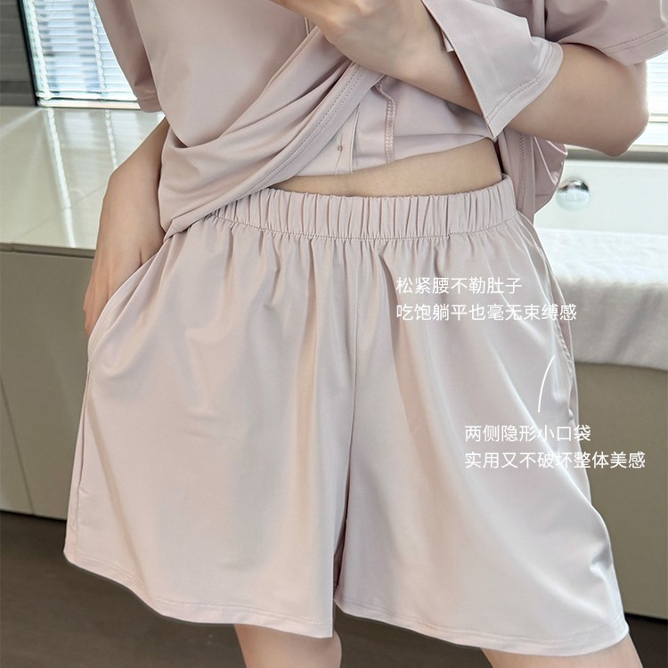 【带胸垫】睡衣女夏清凉透气短袖翻领套装纽扣凉爽休闲舒适家居服