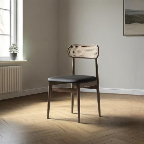 胡桃色眼镜藤椅藤编餐椅