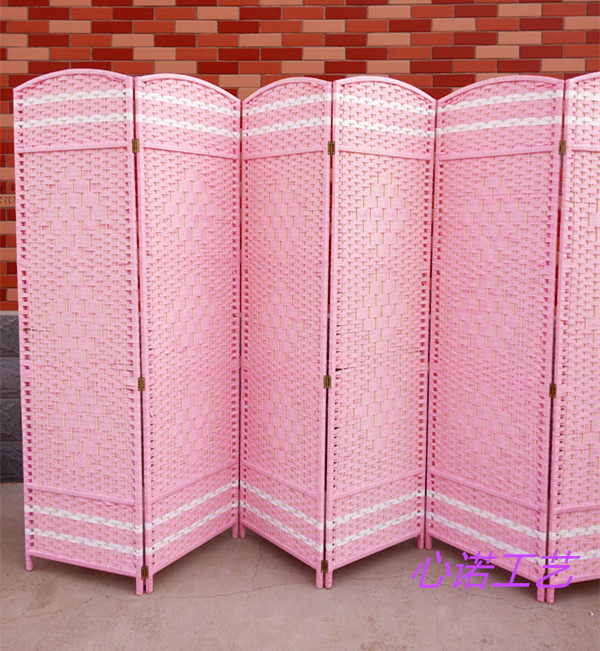 田园藤编草编屏风实木隔断时尚酒店玄关客厅卧室移动折屏