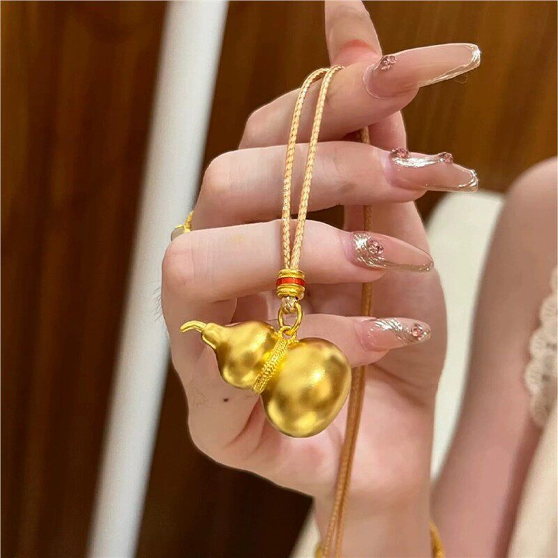 古法黄金色福禄葫芦吊坠项链女款2026新款中式国风编织挂绳毛衣链