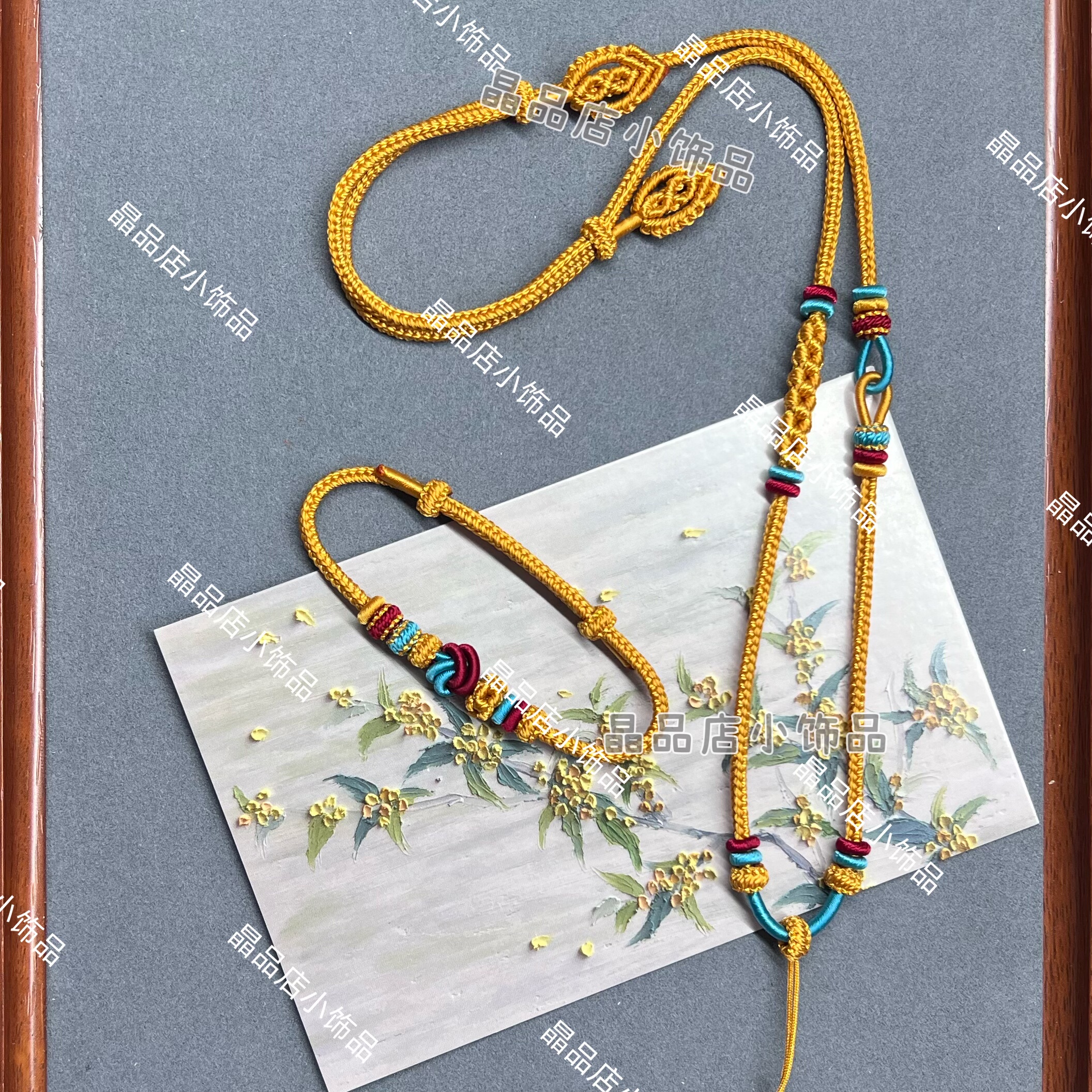 纯手工编织黄色桃花吊坠绳撞色酒窝结八股手绳高级黄女闺蜜项链绳