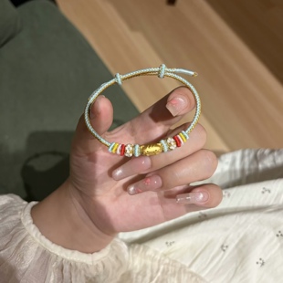 手工编织桃花结法棍猫手绳可调节穿黄金饰品儿童闺蜜女送女友礼物