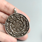 西藏大磨损清晰模版 九宫八卦牌藏银吊坠民族风铜镀银九宫佛牌挂饰