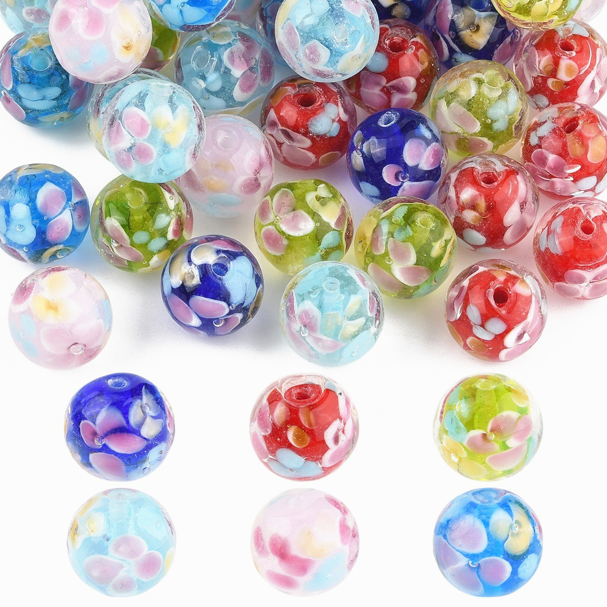 14mm有孔琉璃珠彩色梅花玻璃球手工diy串珠材料配件气泡花瓣珠子