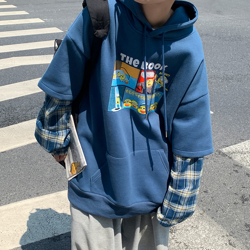 2020秋冬装时尚卡通印花格子拼接假两件连帽宽松卫衣外套男生|ruв категории Мужская одежда, 中老年男装, 中老年上装 - от Buy2taobao.com для оказания профессиональной услуги покупки агента Taobao