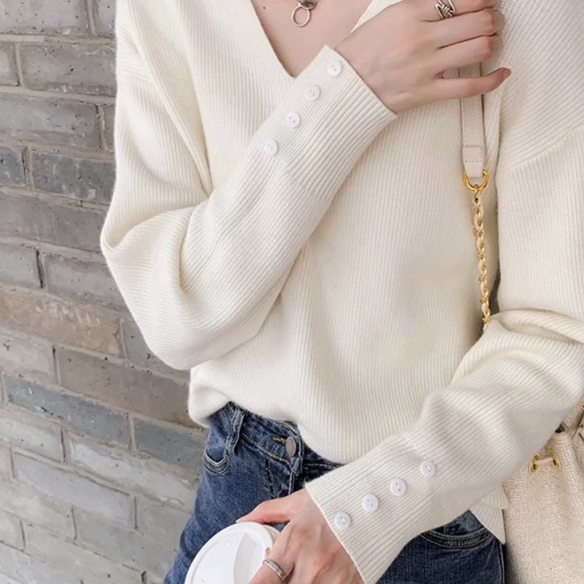 V领毛衣长袖打底针织衫