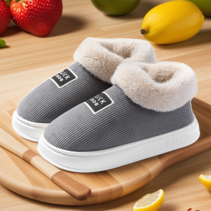 高帮棉拖鞋保暖厚底包跟简约
