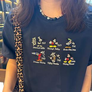 Rouje Dsyle潮牌卡通米奇刺绣原创纯棉显白小众复古通勤百搭T短袖