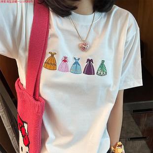 学院休闲通勤复古百搭短袖 Rouje 刺绣经典 新款 T恤女 Dsyle2025夏季