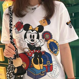 卡通米妮印花纯棉时尚 t恤女夏季 百搭圆领T恤 Dsyle复古短袖 Rouje