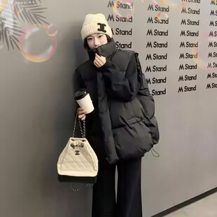 韩版学院风黑色棉马甲外套女秋冬季学生外搭无袖棉服坎肩马夹