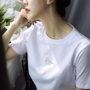 t恤女夏宽松纯棉百搭上衣 独角兽刺绣圆领白色短袖 Rouje Dsyle新款