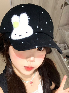 可爱波点小兔棒球帽女韩