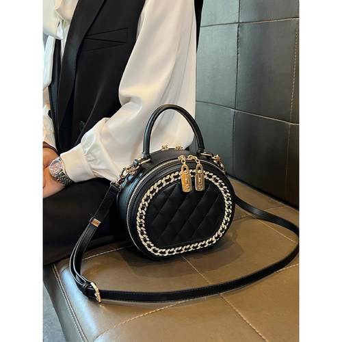 包包女款2025新款菱格小香风时尚手提小圆包真皮斜挎包单肩小包