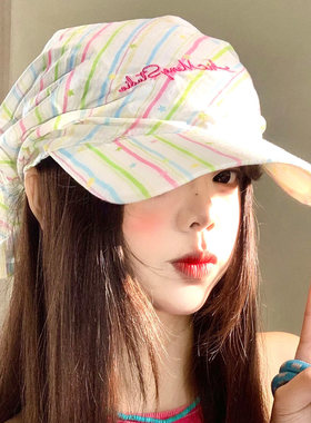 彩色条纹绑带头巾帽子女