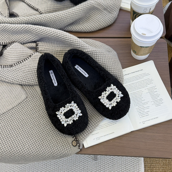 网红小香风加绒豆豆勃肯鞋女一脚蹬保暖乐福棉鞋水钻低平跟单鞋潮,女鞋,勃肯鞋/软木鞋,淘宝优惠券,粉丝福利购,淘宝优惠卷