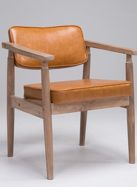 梵辰实木白色复古做旧靠背椅欧式扶手咖啡厅餐厅椅书房休闲椅北欧