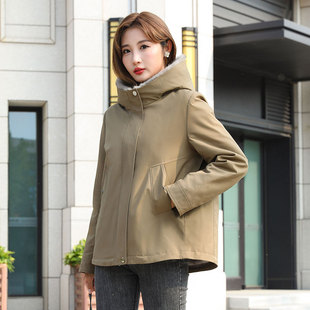 整貂皮内胆派克服女2025新短款 冲锋衣小个子尼克服女宽松皮草外套