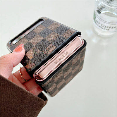 三星zflip手机壳折叠棋盘格皮革