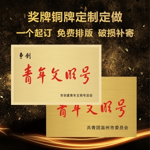 青年文明号共青团颁奖表彰授权奖牌钛铜牌学校公司新款牌匾