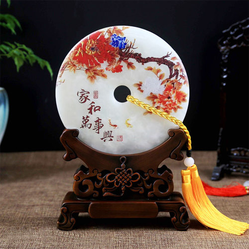 3D彩印天然玉石平安扣摆件家和富贵家居装饰摆设婚庆商务生日礼品