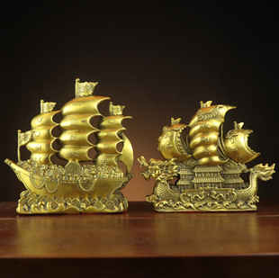 铜龙船摆件一帆风顺满载而归龙头船客厅办公室桌面装 饰品工艺品