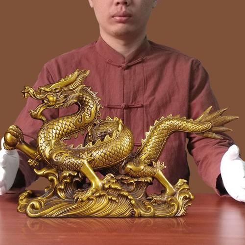 龙腾四海铜龙摆件纯铜招财中式客厅玄关办公室桌摆设生肖龙工艺品