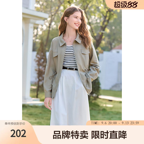 百图麻感色织短外套可调节袖口宽松休闲感上衣女