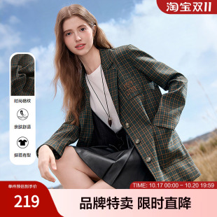 betu百图英伦风格纹西装外套女春秋翻领长袖休闲西服百搭通勤