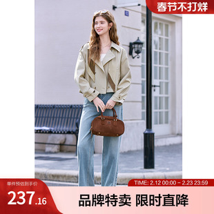 2025百图甜酷风外套小个子截短式短款风衣送撞色丝巾