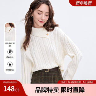 betu百图不规则翻领设计感针织衫 侧开叉毛衣 宽松落肩袖