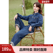 阔腿牛仔连体裤 betu百图工装 女 酷帅工装 长袖 牛仔连体裤 春新款