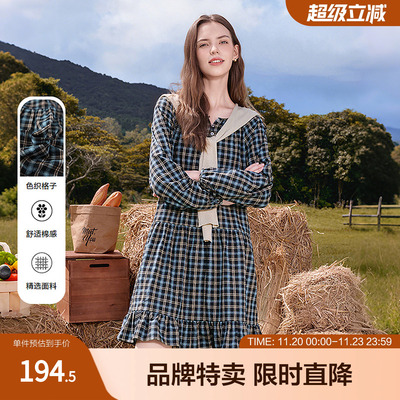 betu百图田园风格子裙本布腰带收腰连衣裙春游野餐森系长裙