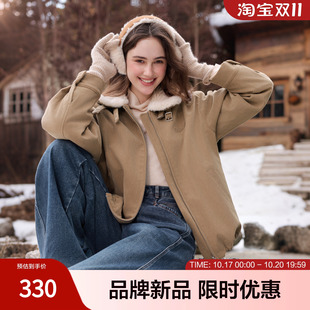 betu百图2026年冬季新款棉衣短款通勤长袖带毛领女士棉服连帽厚实