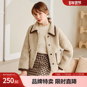 Betu百图毛呢外套女轻奢仿羊羔绒呢子大衣冬小个子冬装 新款