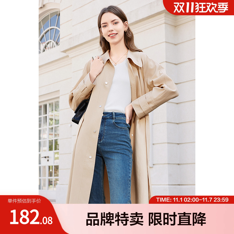 betu百图风衣外套春新款英伦风中长款气质简约修身显瘦风衣外套