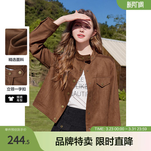 2025百图休闲工装 外套女 夹克外套小立领麂皮绒短款